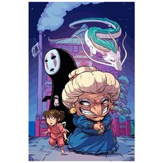 Картина по номерам на холсте Аниме Унесенные призраками (Юбаба, Тихиро, Каонаси) - 7450 В 60x40