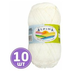 Пряжа для вязания крючком, спицами Alpina Альпина ARIEL классическая средняя, акрил/пайетки, цвет 02 Экрю, 150 м, 10 шт по 50 г