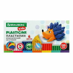 Пластилин 6цв 120г "KIDS", со стеком, высшее качество 106435 Brauberg