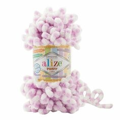 Пряжа ALIZE PUFFY COLOR (Alize), бел/сирен - 6458, 100% микрополиэстер, 5 мотков, 100 г, 90 м.