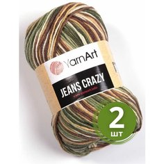 Пряжа YarnArt Jeans Crazy (Джинс Крейзи) - 2 мотка 7203 Коричнево-зеленый принт, 55% хлопок, 45% полиакрил, 50 г 160 м