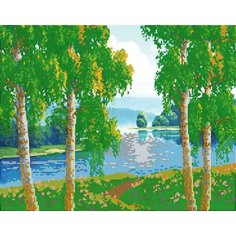 Вышивка бисером картины Берёзки у реки 38*30см Вышивочка