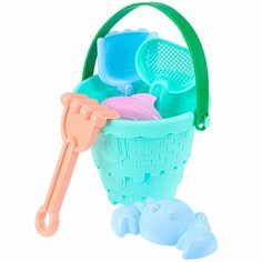 Песочный набор Пляжный-8 ведро, лоп. , грабли, сито, 2 формочки цв. микс И-8337 Нет бренда