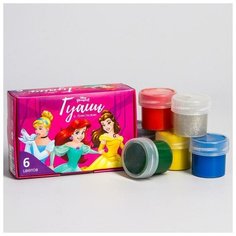 Гуашь 5 цветов + 1 цвет с блёстками по 20 мл Принцессы Дисней, Принцессы Disney