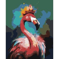 Картина по номерам ЖПН на холсте с подрамником "Фламинго с короной", Раскраска 40x50 см, Птицы