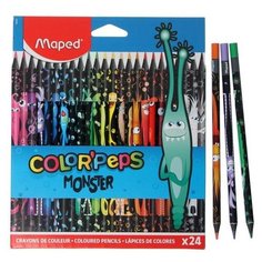 Цветные карандаши 24 цвета MAPED ColorPeps Black Monster, пластиковые