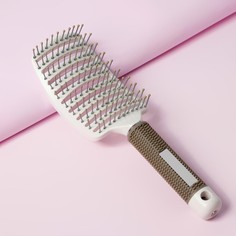 Расческа массажная, с магнитом, прорезиненная ручка, вентилируемая, 7,5 × 25,5 см, цвет бежевый/белый Queen Fair