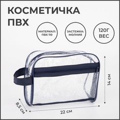 Косметичка на молнии, наружный карман, с ручкой, цвет синий No Brand