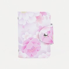 Визитница на кнопке, 24 карты, цвет белый/розовый No Brand