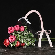Переноска для цветов с лентой, 30х25х12 см, розовая No Brand