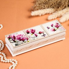 Шкатулка тройная, белая, лаковая миниатюра No Brand