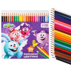 Карандаши 24 цвета, заточенные, шестигранные, картонная упаковка, европодвес, Смешарики