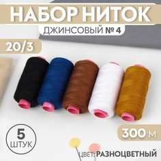 Набор ниток джинсовый №4, 20/3, 300 м, 5 шт, цвет разноцветный Арт Узор