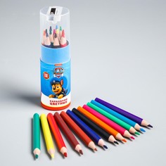 Карандаши цветные мини, 12 цветов, в тубусе с точилкой, щенячий патруль PAW Patrol