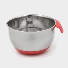 Миска из нержавеющей стали, 2 л, 22×19×11,5 см, с противоскользящим дном и мерной шкалой, силиконовая ручка No Brand