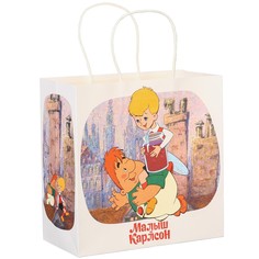 Пакет крафтовый, подарочный, 22х22х11 см, малыш и карлсон Союзмультфильм