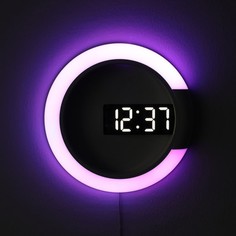 Часы электронные настенные: 7 режимов подсветки, будильник, термометр, 30.5х3.5 см No Brand