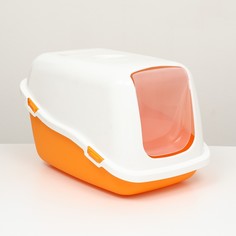 Pet-it домик-туалет для кошек comfort, (совок в наборе), 57x39x41, оранжевый/белый No Brand