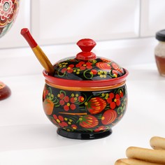Сахарница, с ложкой, 10×9 см, хохлома No Brand