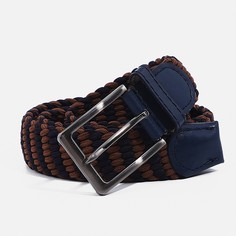 Ремень, ширина 3.5 см, резинка, пряжка металл, цвет коричневый/синий No Brand