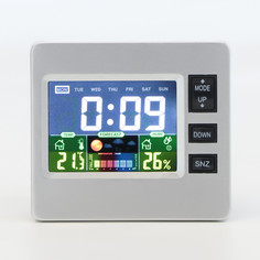 Часы электронные настольные с метеостанцией, с календарем и будильником 7.7 х 8.6 см.серебро No Brand