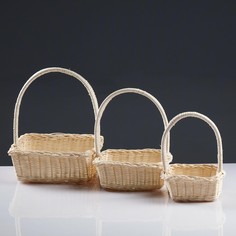 Набор корзин, 3 шт, 24×24×10/30, 19×19×8/26, 17×17×6/19 см, ротанг No Brand