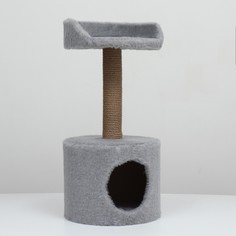 Дом для кошек с когтеточкой, с лежаком, круглый, 35 х 35 х 70 см, серый No Brand