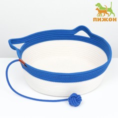 Экологичный лежак для животных (хлопок+рогоз), 45 х 37 х 16 см, вес до 25 кг, бело-синяя 994530 Пижон