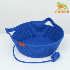 Экологичный лежак для животных (хлобчатобумажный), 35 х 35 х 12 см, вес до 5 кг, синий Пижон