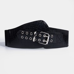 Ремень женский, ширина 12 см, пряжка металл, люверсы, цвет черный No Brand