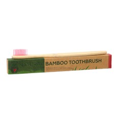 Зубная щетка бамбуковая жесткая в коробке, розовая No Brand