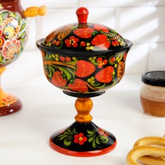 Конфетница, с крышкой, большая, хохлома No Brand