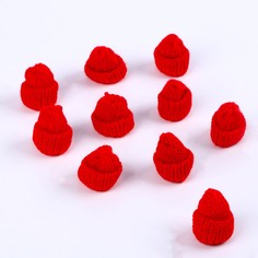 Шапка для игрушек вязаная, набор 10 шт., цвет красный No Brand