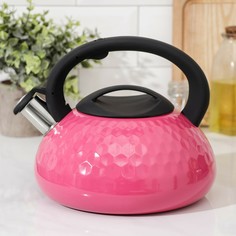 Чайник со свистком из нержавеющей стали magistro glow, 3 л, индукция, ручка soft-touch, цвет розовый