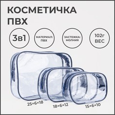 Набор косметичек 3 в 1 на молниях, цвет синий No Brand