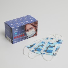 Маска медицинская latio синий камуфляж, 2 фиксатора формы, 50 шт картонный блок No Brand