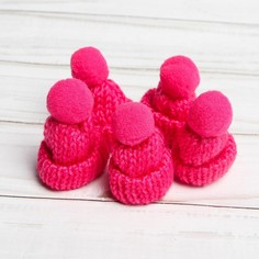 Шапка для игрушек вязаная с помпоном, набор 5 шт., цвет розовый No Brand