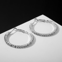 Серьги-кольца princess дорожка, цвет белый в серебре, d=4 см Queen Fair