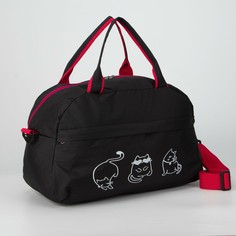 Сумка спортивная на молнии, наружный карман, длинный ремень, цвет черный/красный No Brand