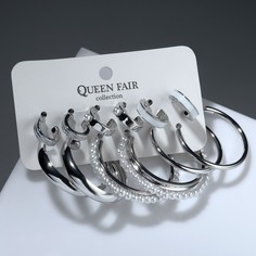 Серьги-кольца набор 6 пар Queen Fair