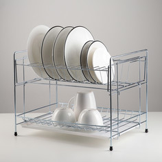 Сушилка для посуды с поддоном 2-х ярусная, разборная, 39×25,5×30 см, цинк, цвет серебристый No Brand