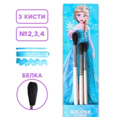 Набор кистей белка 3шт холодное сердце (№2,3,4) цветные ручки Disney
