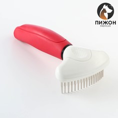Расческа для шерсти с вращающимися зубчиками пижон premium, 9,5 х 17 см, красная