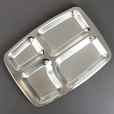 Поднос из нержавеющей стали, 36,5×27×2 см, 4 секции No Brand