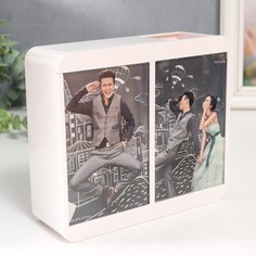 Фоторамка пластик на 2 фото 8х12,5 см с карандашницей и копилкой No Brand