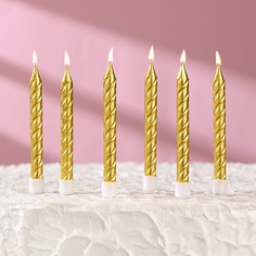 Свечи в торт с подставками, золотые, средние, набор 6 шт, 8 см Страна Карнавалия