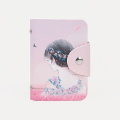 Визитница на кнопке, 24 карты, цвет розовый No Brand