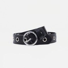 Ремень женский, ширина 3 см, винт, пряжка метал, люверсы, цвет черный No Brand