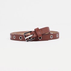 Ремень женский, ширина 1,5 см, пряжка метал, люверсы, цвет рыжий No Brand