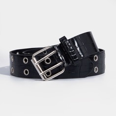 Ремень женский, ширина 3,8 см, пряжка металл, люверсы, цвет черный No Brand